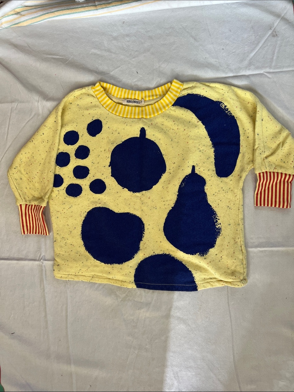 Bobo Choses Yellow Sweater with Navy Fruit Motif